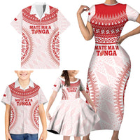 Custom Tonga Mate Maa Family Matching Short Sleeve Bodycon Dress and Hawaiian Shirt Go Champions Tongan Ngatu - White LT14 - Polynesian Pride