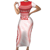 Custom Tonga Mate Maa Family Matching Short Sleeve Bodycon Dress and Hawaiian Shirt Go Champions Tongan Ngatu - White LT14 Mom's Dress White - Polynesian Pride