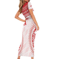 Custom Tonga Mate Maa Family Matching Short Sleeve Bodycon Dress and Hawaiian Shirt Go Champions Tongan Ngatu - White LT14 - Polynesian Pride