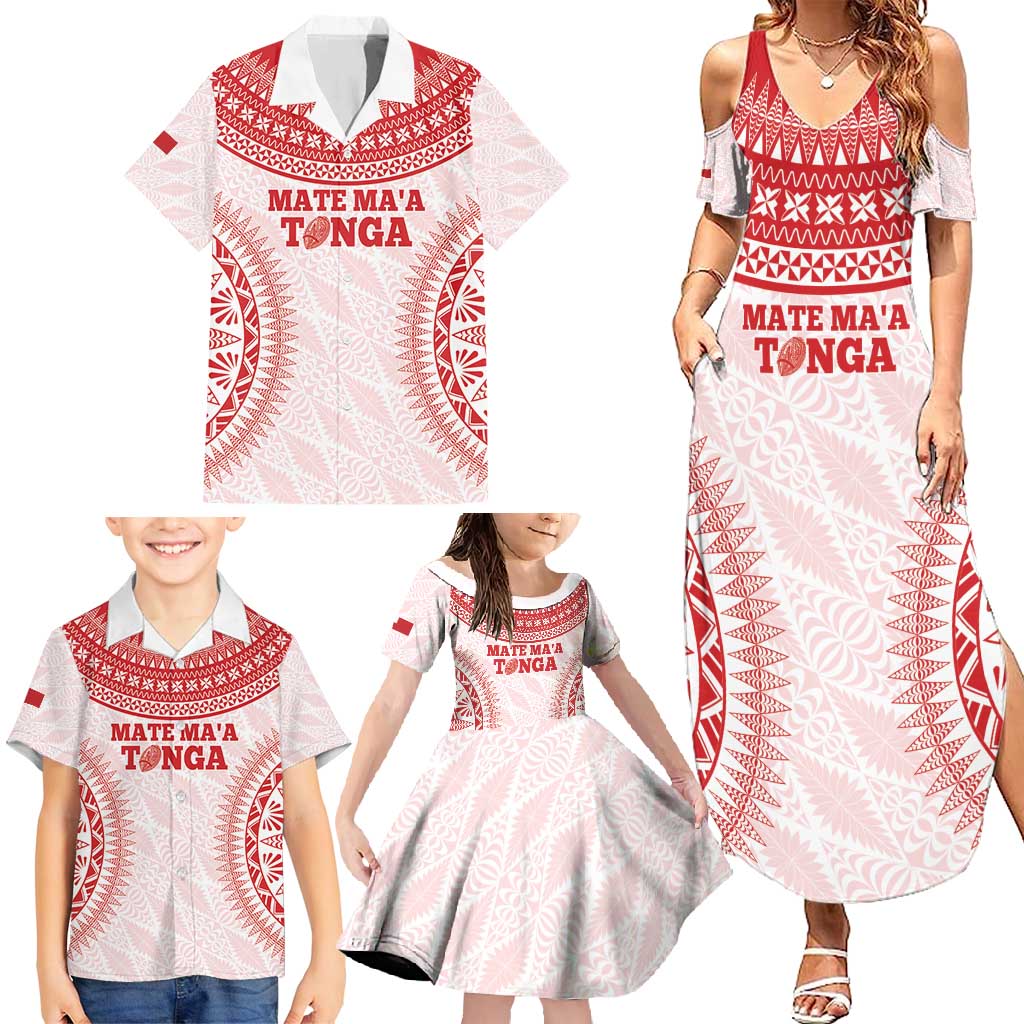 Custom Tonga Mate Maa Family Matching Summer Maxi Dress and Hawaiian Shirt Go Champions Tongan Ngatu - White LT14 - Polynesian Pride