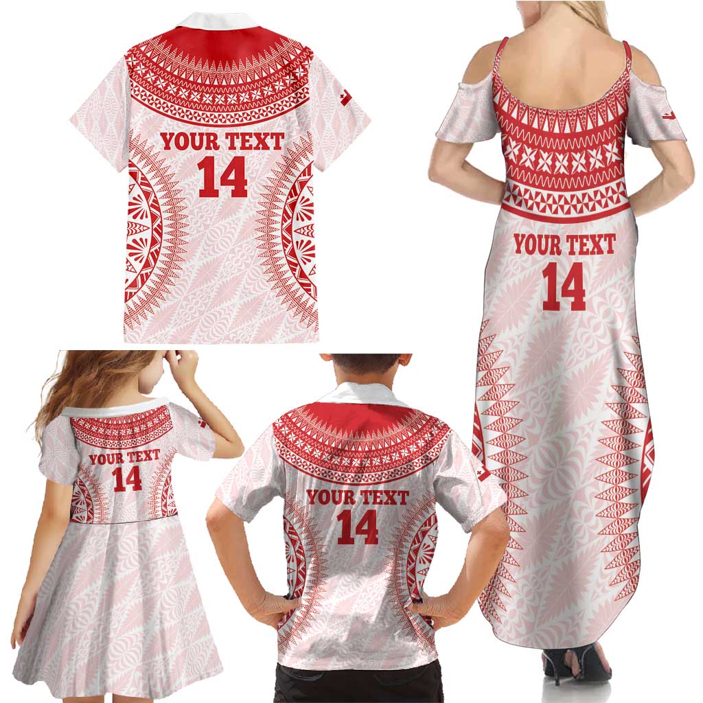 Custom Tonga Mate Maa Family Matching Summer Maxi Dress and Hawaiian Shirt Go Champions Tongan Ngatu - White LT14 - Polynesian Pride