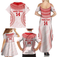 Custom Tonga Mate Maa Family Matching Summer Maxi Dress and Hawaiian Shirt Go Champions Tongan Ngatu - White LT14 - Polynesian Pride