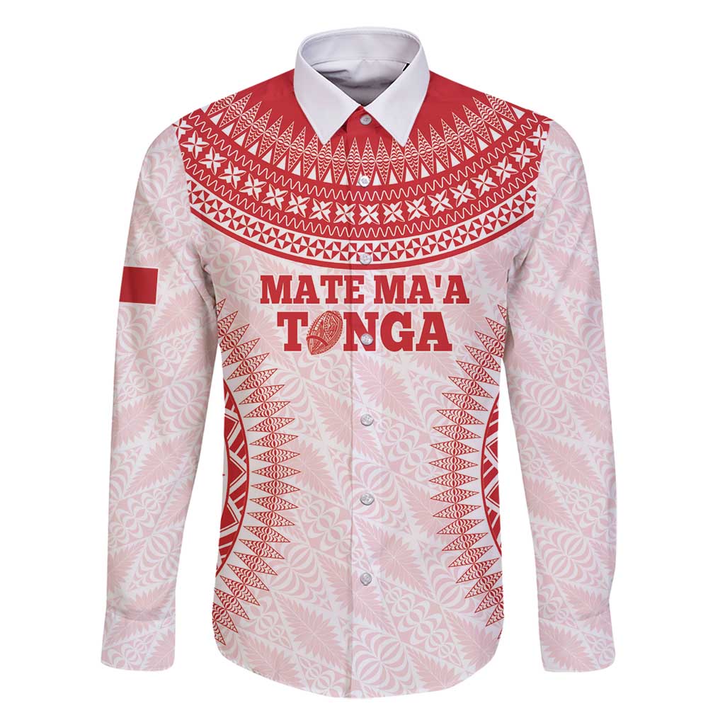 Custom Tonga Mate Maa Family Matching Summer Maxi Dress and Hawaiian Shirt Go Champions Tongan Ngatu - White LT14 Dad's Shirt - Long Sleeve White - Polynesian Pride