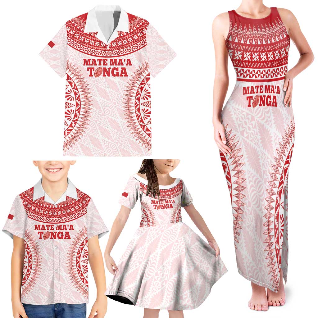 Custom Tonga Mate Maa Family Matching Tank Maxi Dress and Hawaiian Shirt Go Champions Tongan Ngatu - White LT14 - Polynesian Pride