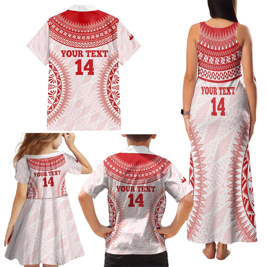Custom Tonga Mate Maa Family Matching Tank Maxi Dress and Hawaiian Shirt Go Champions Tongan Ngatu - White LT14 - Polynesian Pride