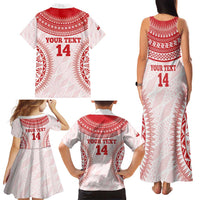 Custom Tonga Mate Maa Family Matching Tank Maxi Dress and Hawaiian Shirt Go Champions Tongan Ngatu - White LT14 - Polynesian Pride