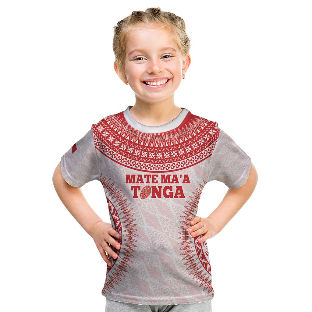 Custom Tonga Mate Maa Kid T Shirt Go Champions Tongan Ngatu - White LT14 White - Polynesian Pride