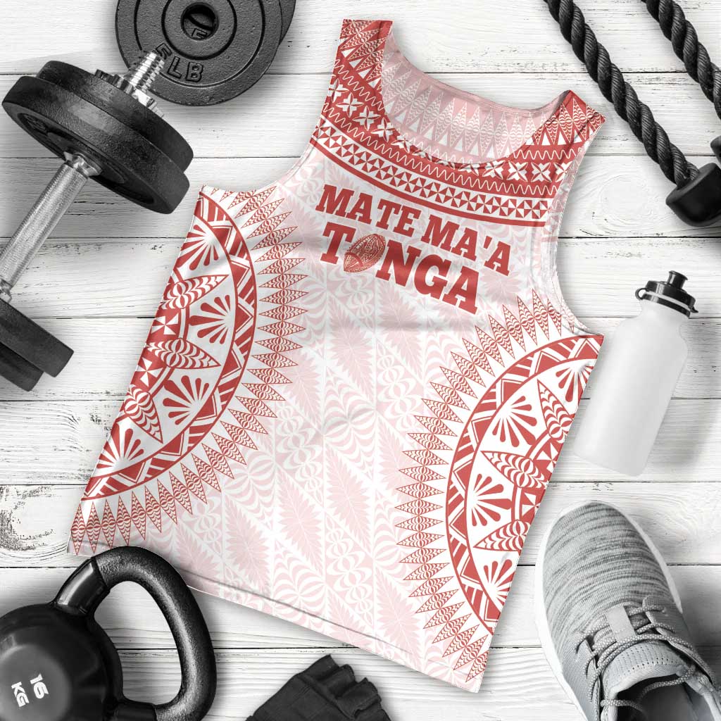 Custom Tonga Mate Maa Men Tank Top Go Champions Tongan Ngatu - White LT14 - Polynesian Pride