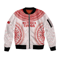 Custom Tonga Mate Maa Sleeve Zip Bomber Jacket Go Champions Tongan Ngatu - White LT14 Unisex White - Polynesian Pride
