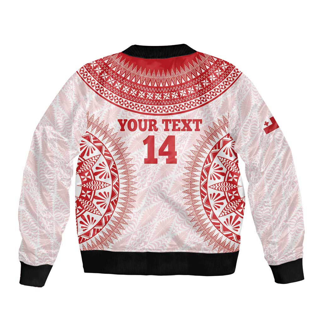 Custom Tonga Mate Maa Sleeve Zip Bomber Jacket Go Champions Tongan Ngatu - White LT14 - Polynesian Pride