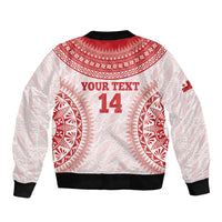Custom Tonga Mate Maa Sleeve Zip Bomber Jacket Go Champions Tongan Ngatu - White LT14 - Polynesian Pride