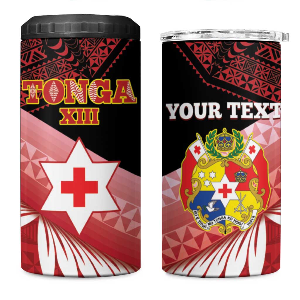 Personalised Mate Maa Tonga XIII 4 in 1 Can Cooler Tumbler Tongan Kupesi Ngatu - Rugby Style LT14 One Size: 16 oz Red - Polynesian Pride
