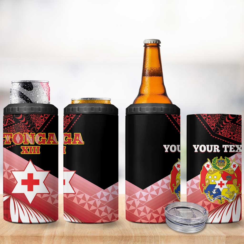 Personalised Mate Maa Tonga XIII 4 in 1 Can Cooler Tumbler Tongan Kupesi Ngatu - Rugby Style LT14 - Polynesian Pride