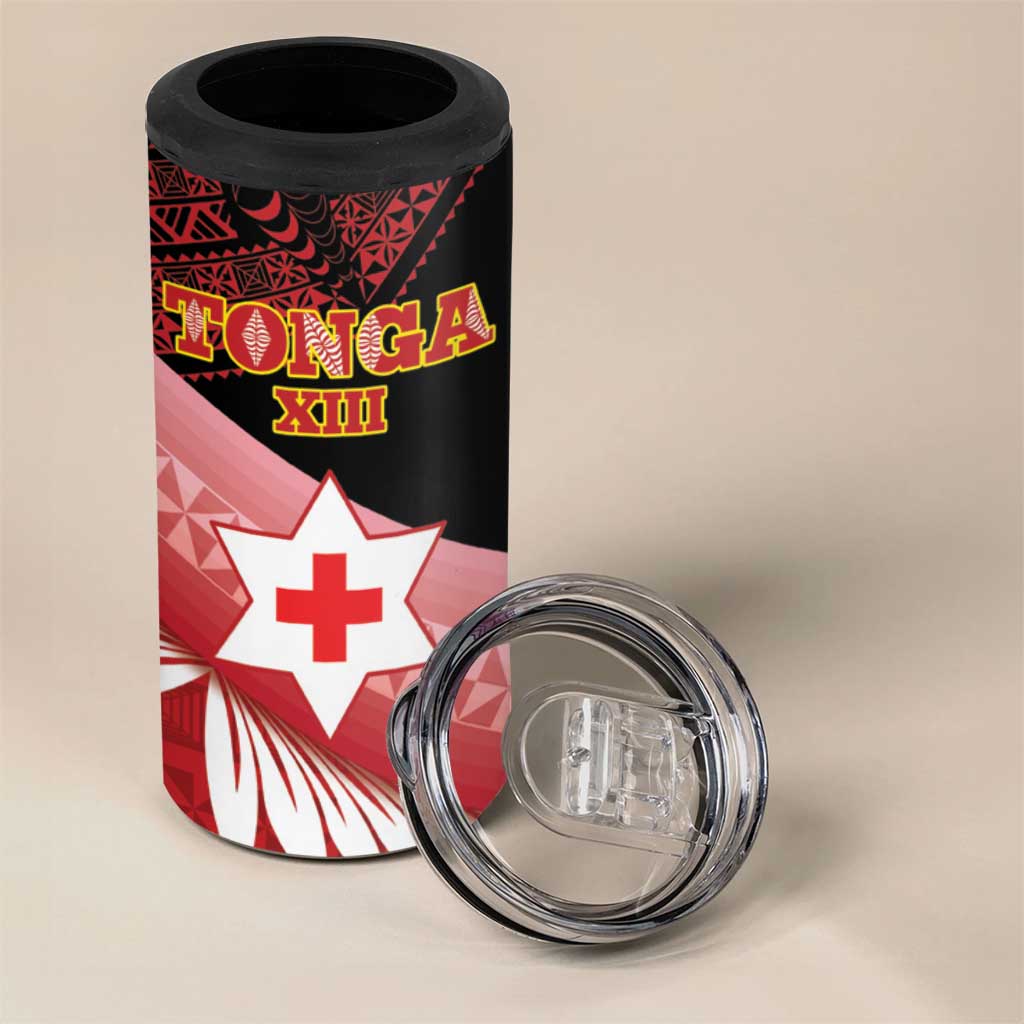 Personalised Mate Maa Tonga XIII 4 in 1 Can Cooler Tumbler Tongan Kupesi Ngatu - Rugby Style LT14 - Polynesian Pride