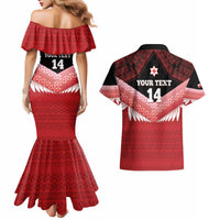 Custom Mate Maa Tonga XIII Couples Matching Mermaid Dress and Hawaiian Shirt Tongan Kupesi Ngatu - Rugby Style LT14 - Polynesian Pride