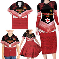 Custom Mate Maa Tonga XIII Family Matching Long Sleeve Bodycon Dress and Hawaiian Shirt Tongan Kupesi Ngatu - Rugby Style LT14 - Polynesian Pride