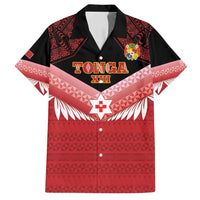 Custom Mate Maa Tonga XIII Family Matching Long Sleeve Bodycon Dress and Hawaiian Shirt Tongan Kupesi Ngatu - Rugby Style LT14 Dad's Shirt - Short Sleeve Red - Polynesian Pride