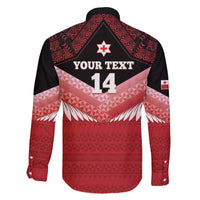 Custom Mate Maa Tonga XIII Family Matching Off The Shoulder Long Sleeve Dress and Hawaiian Shirt Tongan Kupesi Ngatu - Rugby Style LT14 - Polynesian Pride