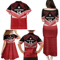 Custom Mate Maa Tonga XIII Family Matching Puletasi and Hawaiian Shirt Tongan Kupesi Ngatu - Rugby Style LT14 - Polynesian Pride