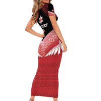Custom Mate Maa Tonga XIII Family Matching Short Sleeve Bodycon Dress and Hawaiian Shirt Tongan Kupesi Ngatu - Rugby Style LT14 - Polynesian Pride