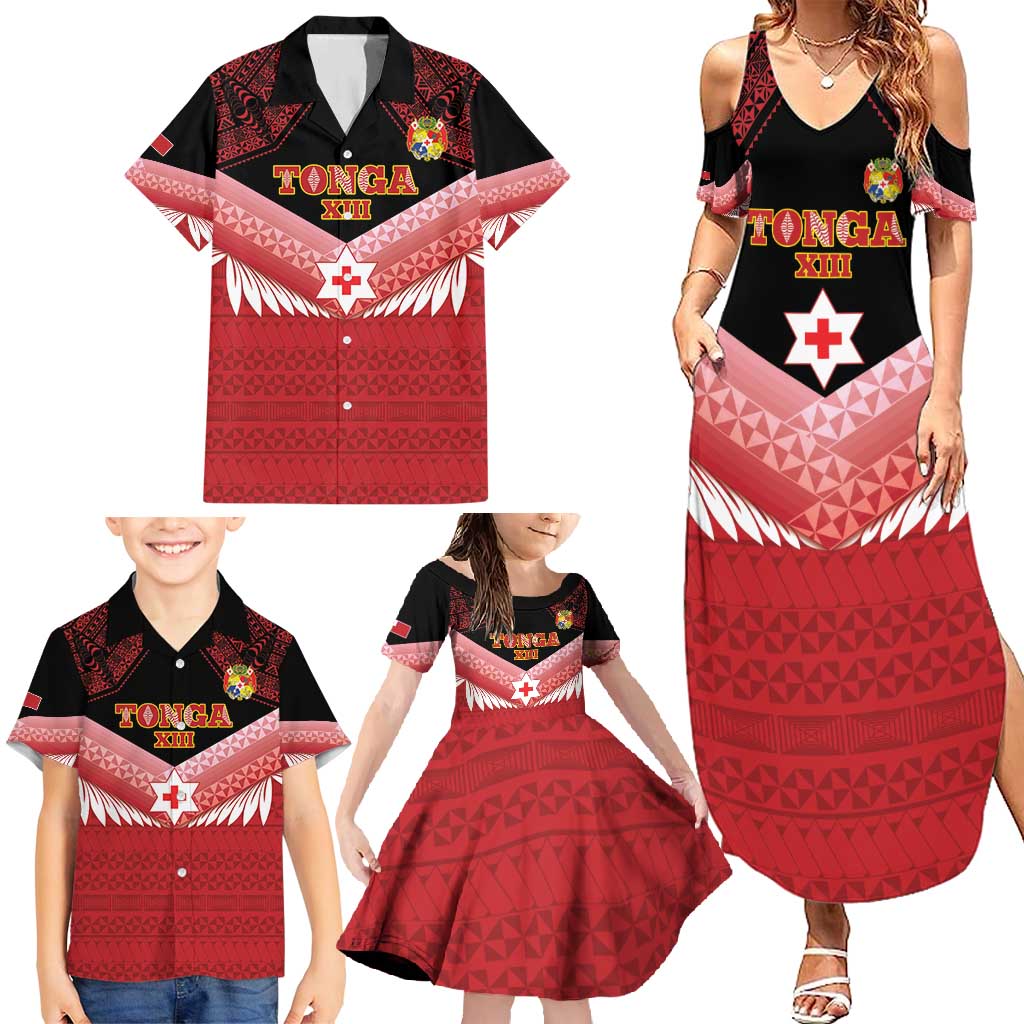 Custom Mate Maa Tonga XIII Family Matching Summer Maxi Dress and Hawaiian Shirt Tongan Kupesi Ngatu - Rugby Style LT14 - Polynesian Pride