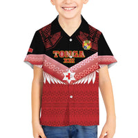 Custom Mate Maa Tonga XIII Family Matching Summer Maxi Dress and Hawaiian Shirt Tongan Kupesi Ngatu - Rugby Style LT14 Son's Shirt Red - Polynesian Pride
