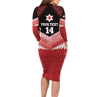 Custom Mate Maa Tonga XIII Long Sleeve Bodycon Dress Tongan Kupesi Ngatu - Rugby Style LT14 - Polynesian Pride