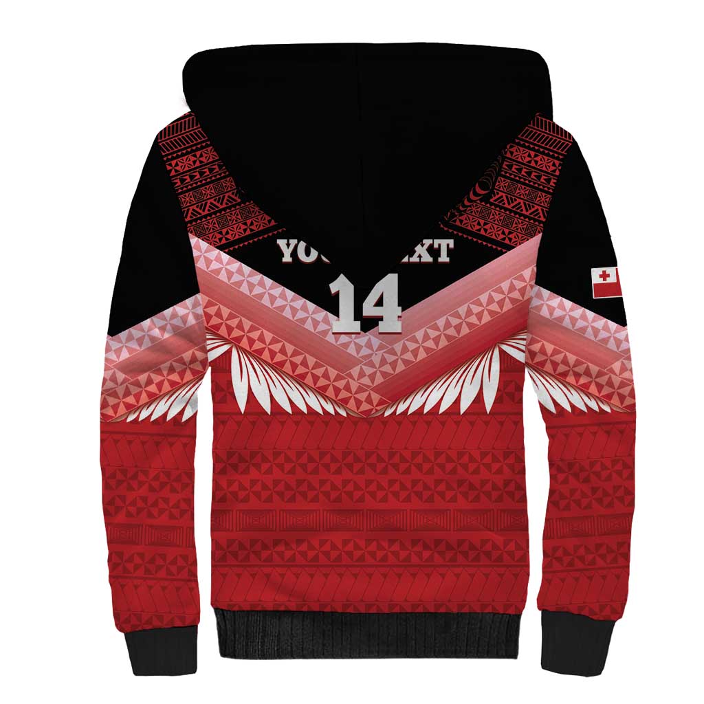 Custom Mate Maa Tonga XIII Sherpa Hoodie Tongan Kupesi Ngatu - Rugby Style LT14 - Polynesian Pride