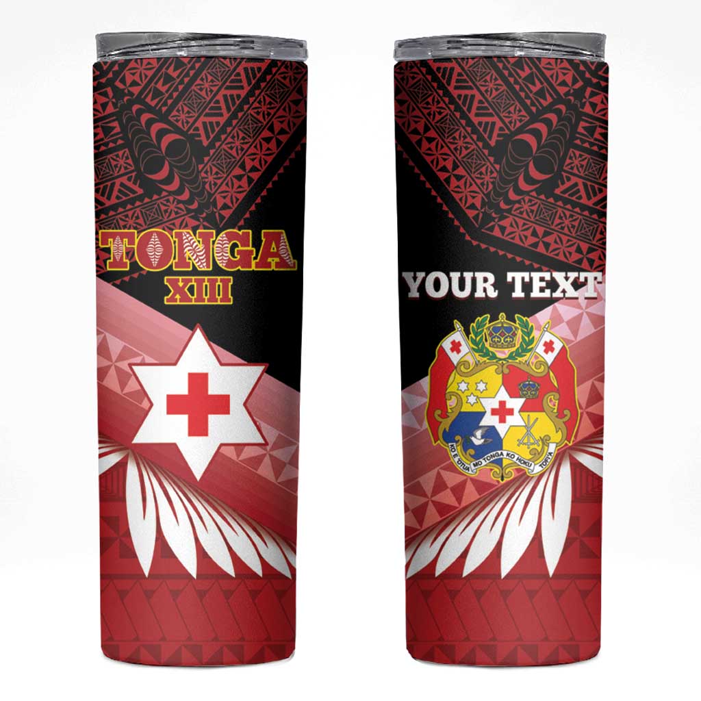 Personalised Mate Maa Tonga XIII Skinny Tumbler Tongan Kupesi Ngatu - Rugby Style LT14 Red - Polynesian Pride