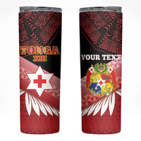 Personalised Mate Maa Tonga XIII Skinny Tumbler Tongan Kupesi Ngatu - Rugby Style LT14 Red - Polynesian Pride