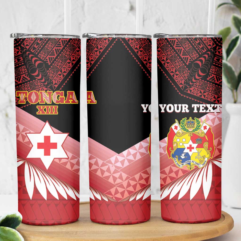 Personalised Mate Maa Tonga XIII Skinny Tumbler Tongan Kupesi Ngatu - Rugby Style LT14 - Polynesian Pride