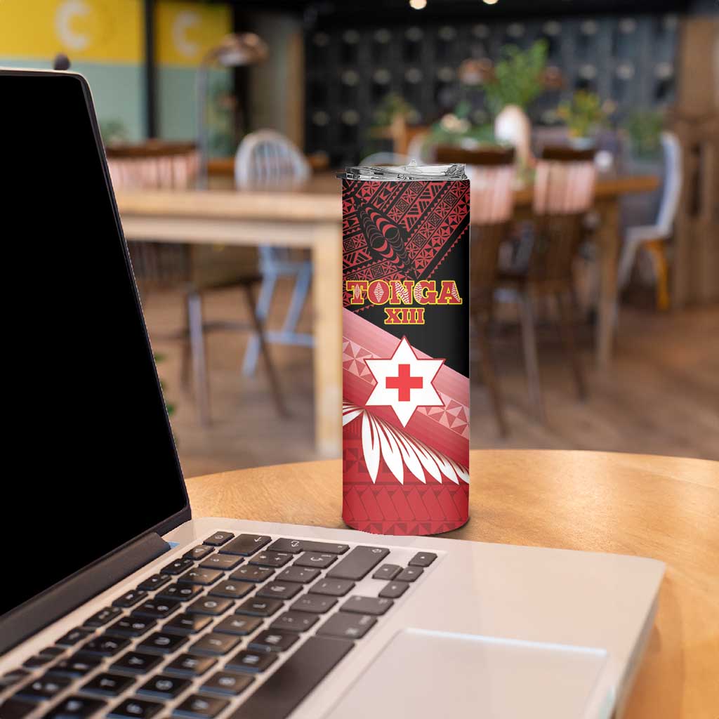 Personalised Mate Maa Tonga XIII Skinny Tumbler Tongan Kupesi Ngatu - Rugby Style LT14 - Polynesian Pride