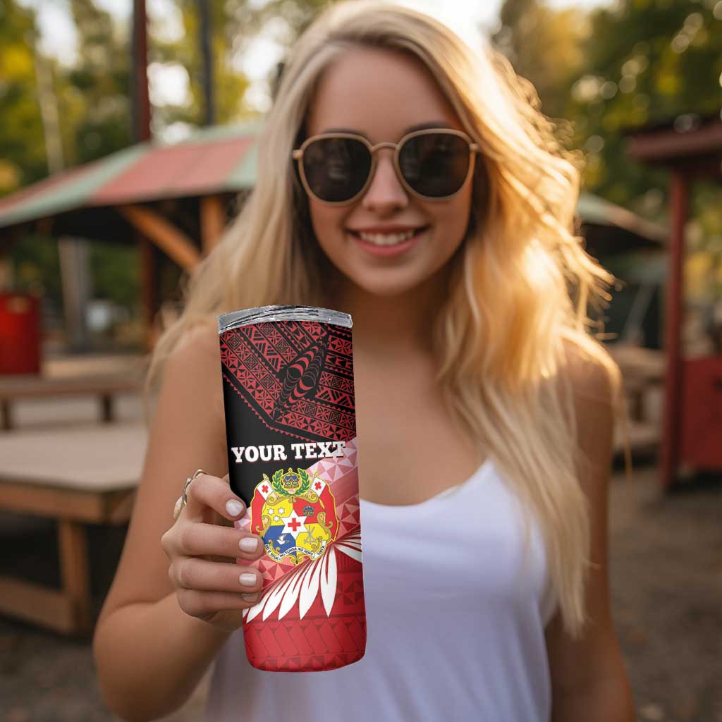 Personalised Mate Maa Tonga XIII Skinny Tumbler Tongan Kupesi Ngatu - Rugby Style LT14 - Polynesian Pride