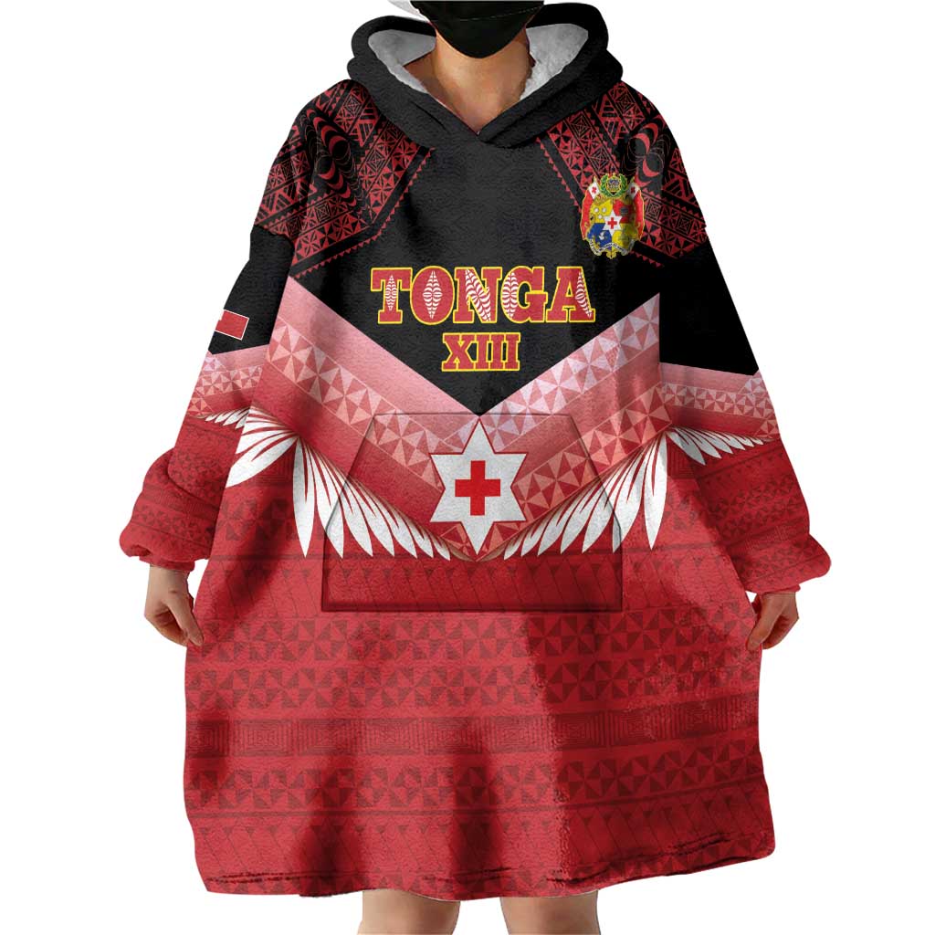 Custom Mate Maa Tonga XIII Wearable Blanket Hoodie Tongan Kupesi Ngatu - Rugby Style LT14 - Polynesian Pride