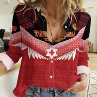 Custom Mate Maa Tonga XIII Women Casual Shirt Tongan Kupesi Ngatu - Rugby Style LT14 Female Red - Polynesian Pride