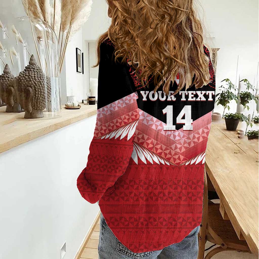 Custom Mate Maa Tonga XIII Women Casual Shirt Tongan Kupesi Ngatu - Rugby Style LT14 - Polynesian Pride