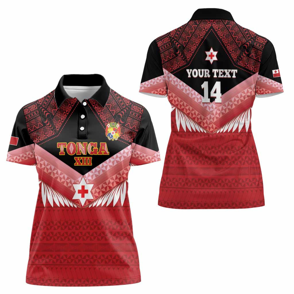 Custom Mate Maa Tonga XIII Women Polo Shirt Tongan Kupesi Ngatu - Rugby Style