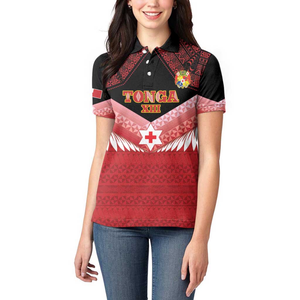 Custom Mate Maa Tonga XIII Women Polo Shirt Tongan Kupesi Ngatu - Rugby Style