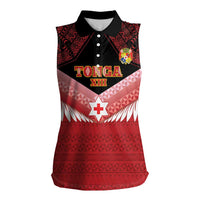 Custom Mate Maa Tonga XIII Women Sleeveless Polo Shirt Tongan Kupesi Ngatu - Rugby Style LT14 Female Red - Polynesian Pride