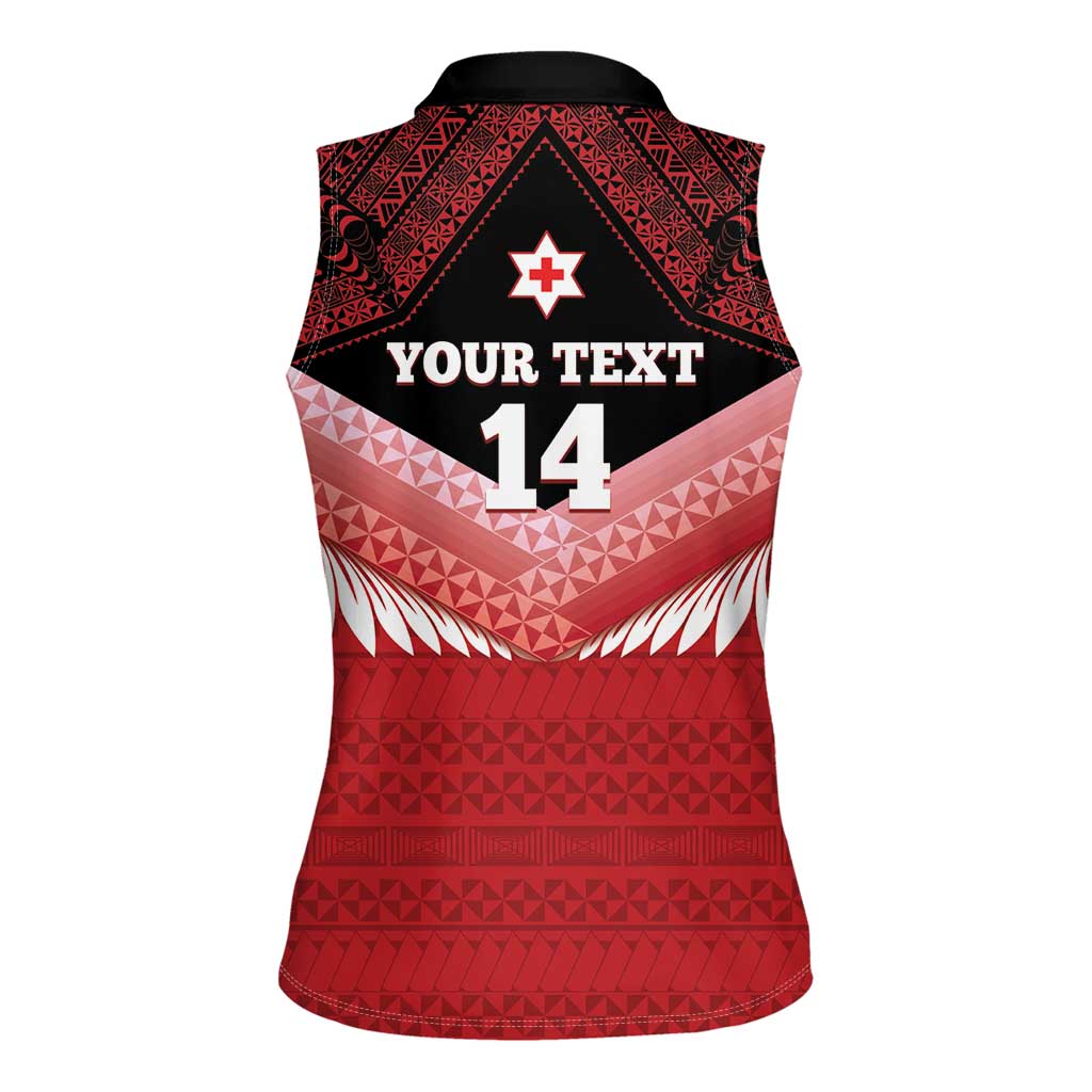 Custom Mate Maa Tonga XIII Women Sleeveless Polo Shirt Tongan Kupesi Ngatu - Rugby Style LT14 - Polynesian Pride