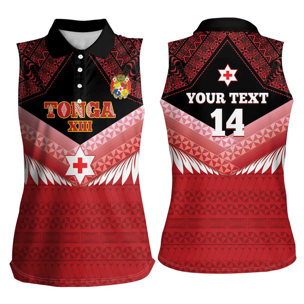 Custom Mate Maa Tonga XIII Women Sleeveless Polo Shirt Tongan Kupesi Ngatu - Rugby Style LT14 - Polynesian Pride