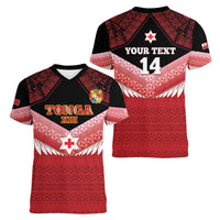 Custom Mate Maa Tonga XIII Women V-Neck T-Shirt Tongan Kupesi Ngatu - Rugby Style LT14 - Polynesian Pride