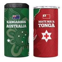 Tonga And Australia Rugby 4 in 1 Can Cooler Tumbler Mate Maa Tongan Ngatu Mix Kangaroos Aboriginal LT14 One Size: 16 oz Green - Polynesian Pride