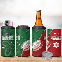 Tonga And Australia Rugby 4 in 1 Can Cooler Tumbler Mate Maa Tongan Ngatu Mix Kangaroos Aboriginal LT14 - Polynesian Pride