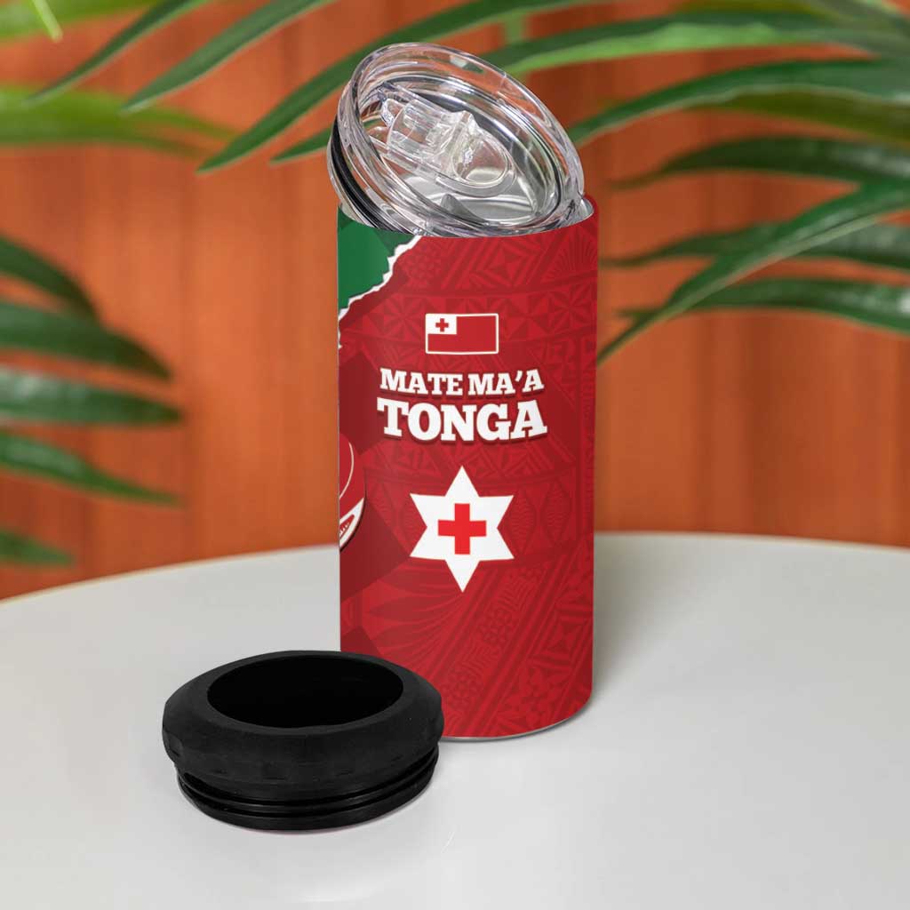 Tonga And Australia Rugby 4 in 1 Can Cooler Tumbler Mate Maa Tongan Ngatu Mix Kangaroos Aboriginal LT14 - Polynesian Pride