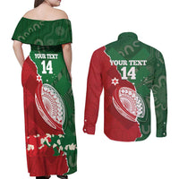 Custom Tonga And Australia Rugby Couples Matching Off Shoulder Maxi Dress and Long Sleeve Button Shirt Mate Maa Tongan Ngatu Mix Kangaroos Aboriginal LT14 - Polynesian Pride