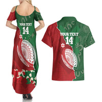 Custom Tonga And Australia Rugby Couples Matching Summer Maxi Dress and Hawaiian Shirt Mate Maa Tongan Ngatu Mix Kangaroos Aboriginal LT14 - Polynesian Pride