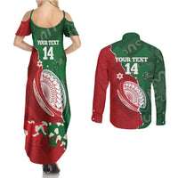 Custom Tonga And Australia Rugby Couples Matching Summer Maxi Dress and Long Sleeve Button Shirt Mate Maa Tongan Ngatu Mix Kangaroos Aboriginal LT14 - Polynesian Pride