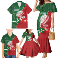 Custom Tonga And Australia Rugby Family Matching Mermaid Dress and Hawaiian Shirt Mate Maa Tongan Ngatu Mix Kangaroos Aboriginal LT14 - Polynesian Pride