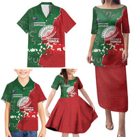 Custom Tonga And Australia Rugby Family Matching Puletasi and Hawaiian Shirt Mate Maa Tongan Ngatu Mix Kangaroos Aboriginal LT14 - Polynesian Pride